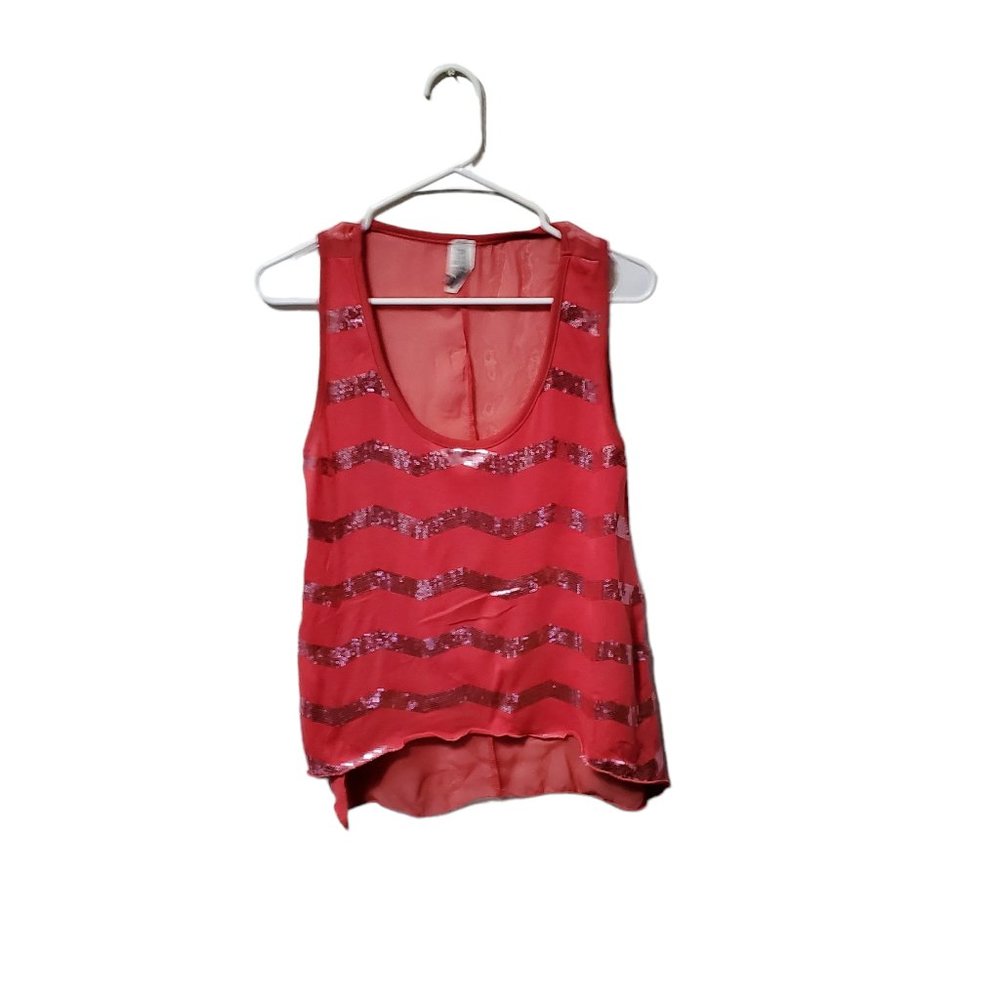 Discreet Women's Bright Pink Sparkly Zig Zag Round Neck Tank Top Sz L